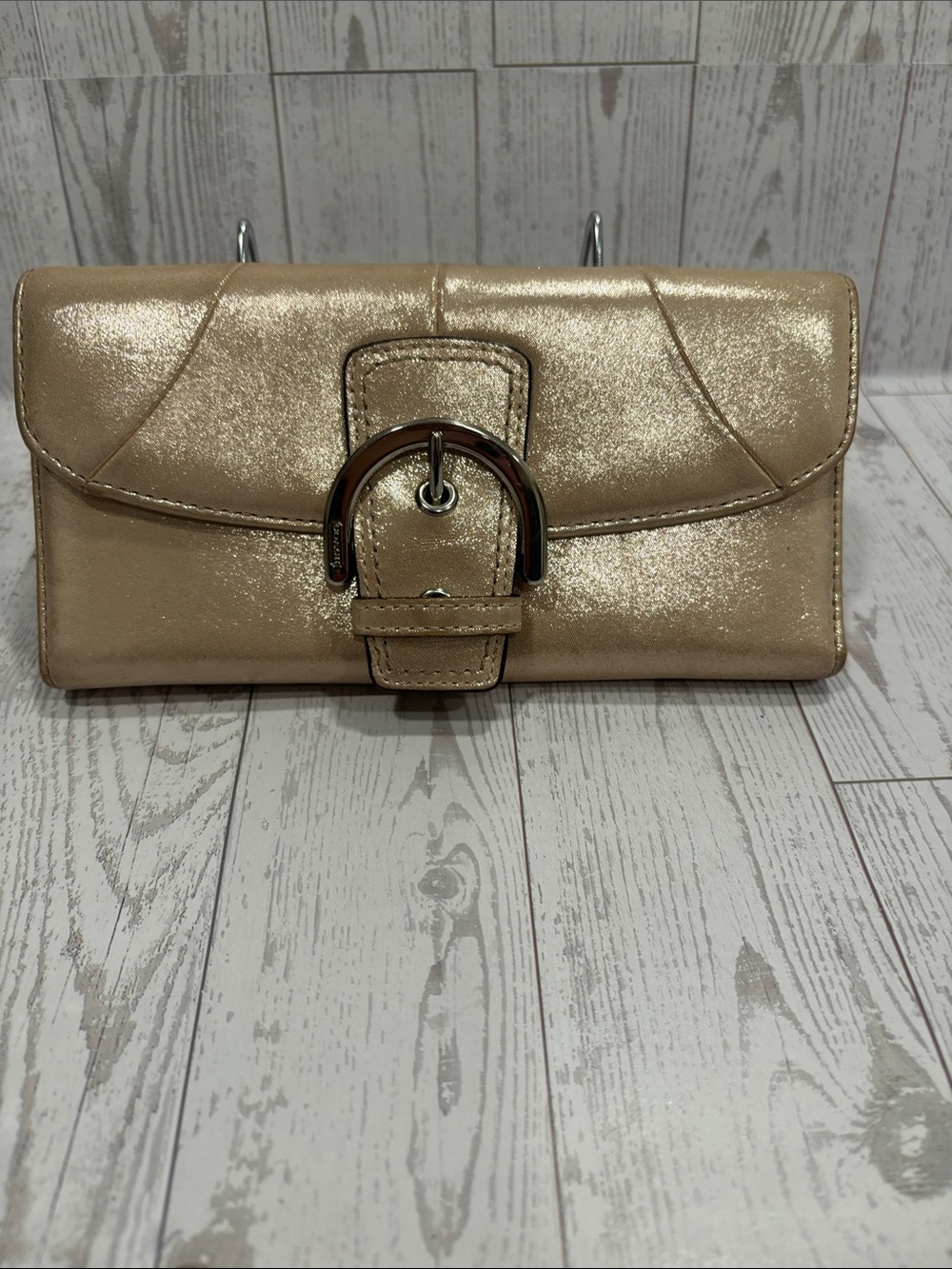 Coach Shimmering Champagne Buckle Soho Wallet Clutch